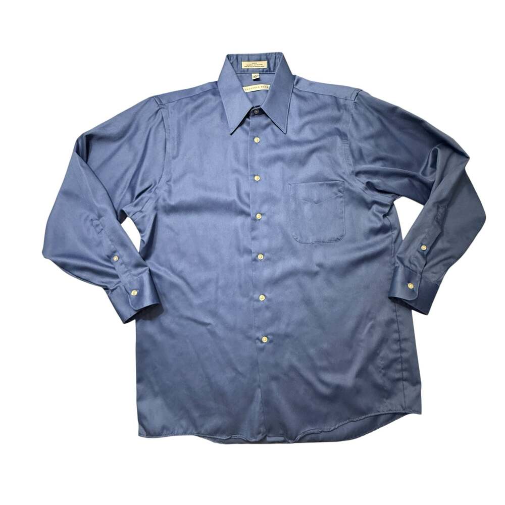 Geoffrey Beene Men's Blue Sateen Wrinkle Free Dress Shirt Size 16 32/33